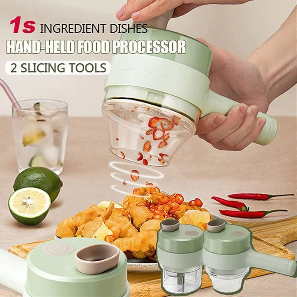 4 In 1 Portable Electric Vegetable Cutter Set Mini Wireless Food Processor Garlic Chili Onion Celery Ginger Meat Garlic Chopper - Oshi.pk - Buy & Sell Online