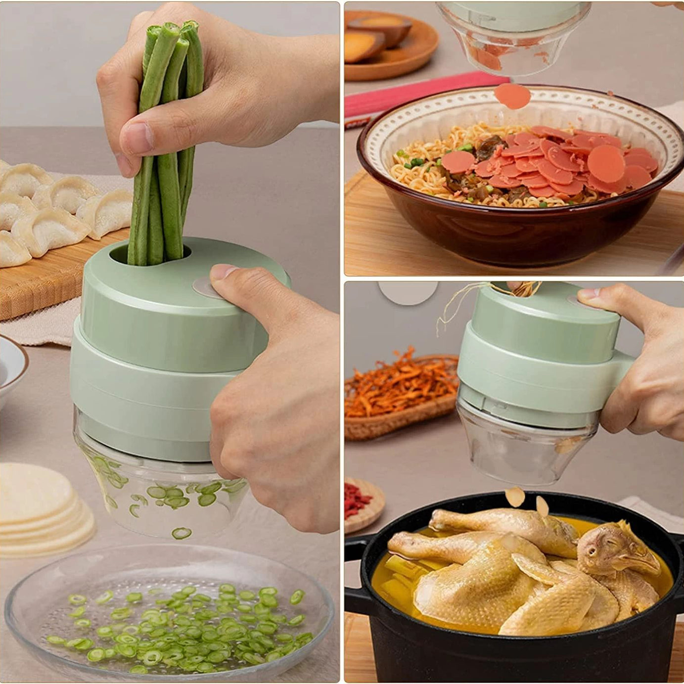 4 In 1 Portable Electric Vegetable Cutter Set Mini Wireless Food Processor Garlic Chili Onion Celery Ginger Meat Garlic Chopper - Oshi.pk - Buy & Sell Online