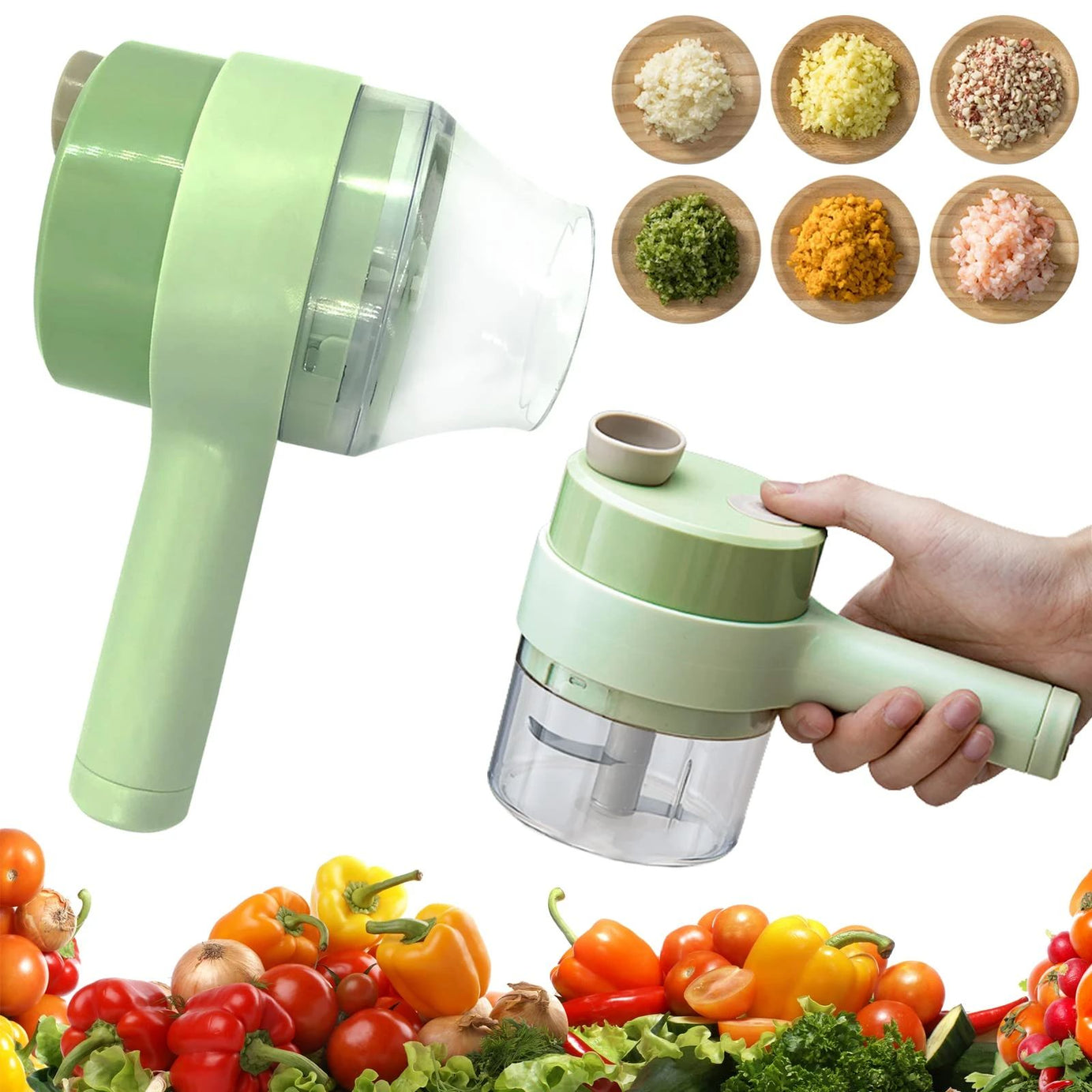 4 In 1 Portable Electric Vegetable Cutter Set Mini Wireless Food Processor Garlic Chili Onion Celery Ginger Meat Garlic Chopper - Oshi.pk - Buy & Sell Online