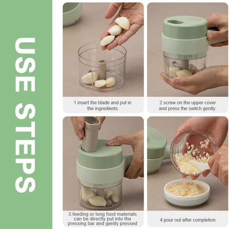 4 In 1 Portable Electric Vegetable Cutter Set Mini Wireless Food Processor Garlic Chili Onion Celery Ginger Meat Garlic Chopper - Oshi.pk - Buy & Sell Online