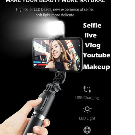 4 in 1 Wireless Selfie With Fill Light Stick Tripod Bluetooth Shutter selfie Light foldable Selfie stick for all Phone Extendable With charging Cable - Oshi.pk - Buy & Sell Online