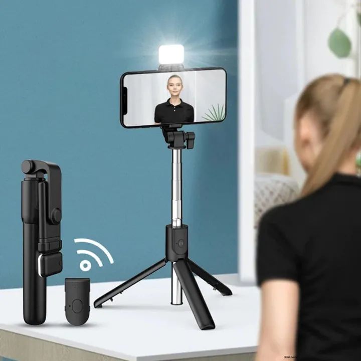 4 in 1 Wireless Selfie With Fill Light Stick Tripod Bluetooth Shutter selfie Light foldable Selfie stick for all Phone Extendable With charging Cable - Oshi.pk - Buy & Sell Online
