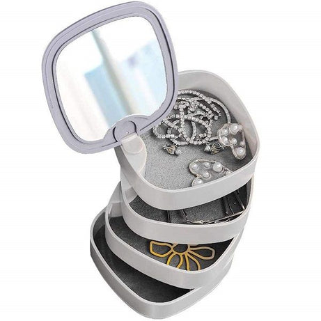 4 Layer Plastic Rotating Jewelry Organizer Box With Mirror Lid - Oshi.pk - Buy & Sell Online
