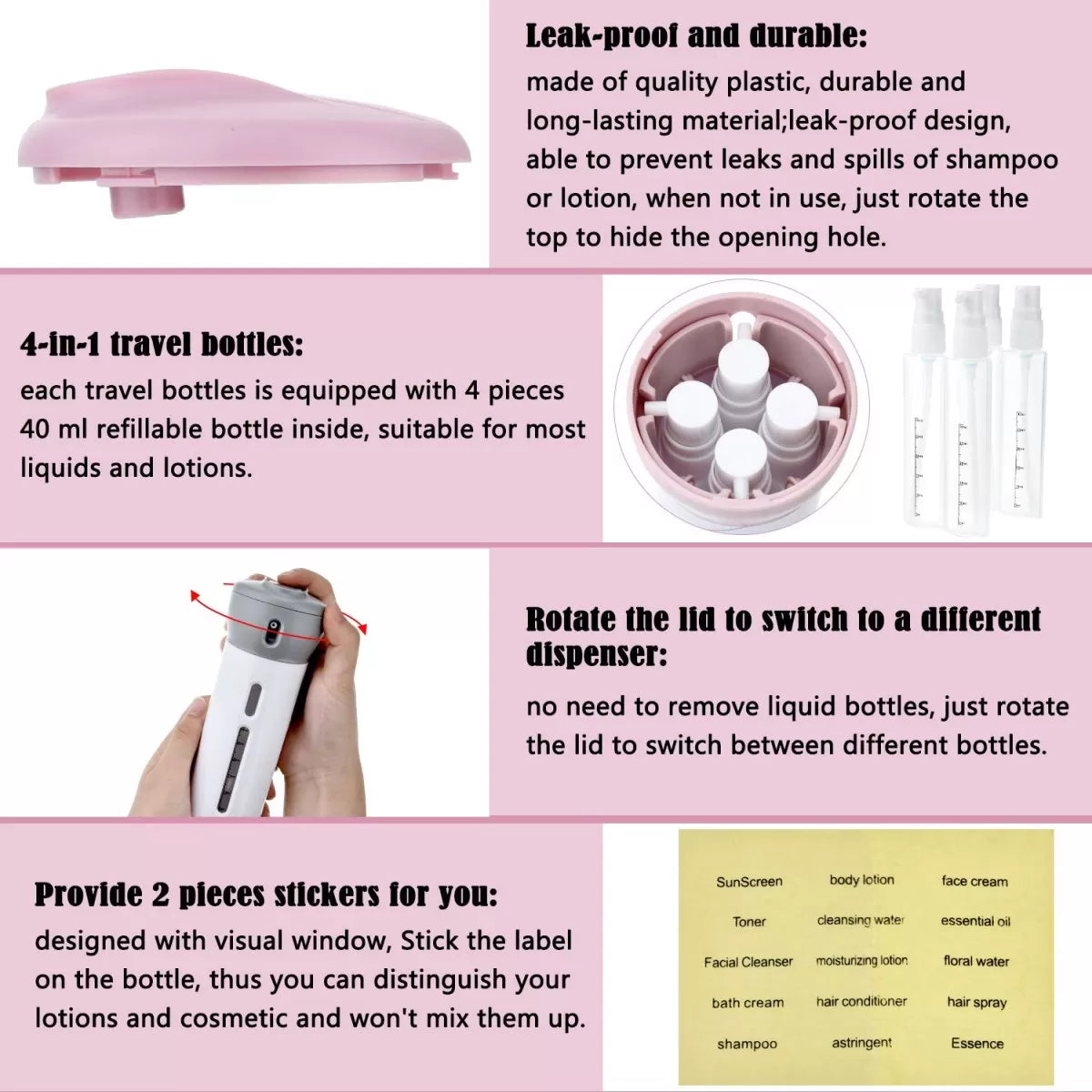 4 Lotion Bottles In 1 Refillable Travel Dispenser Bottle Liquid Lotion Cream Sun Block Sanitizer Shampoo Toiletries Container Travel Bottle - Oshi.pk - Buy & Sell Online