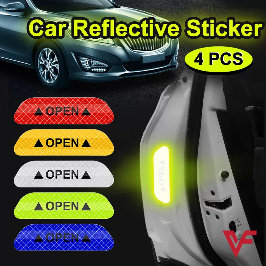 4 PCS Car Door Open Sticker Reflective Tape Safety Warning Car Open Door Reflective Stickers With Open Sign Door Open Warning Safety Sticker - Oshi.pk - Buy & Sell Online