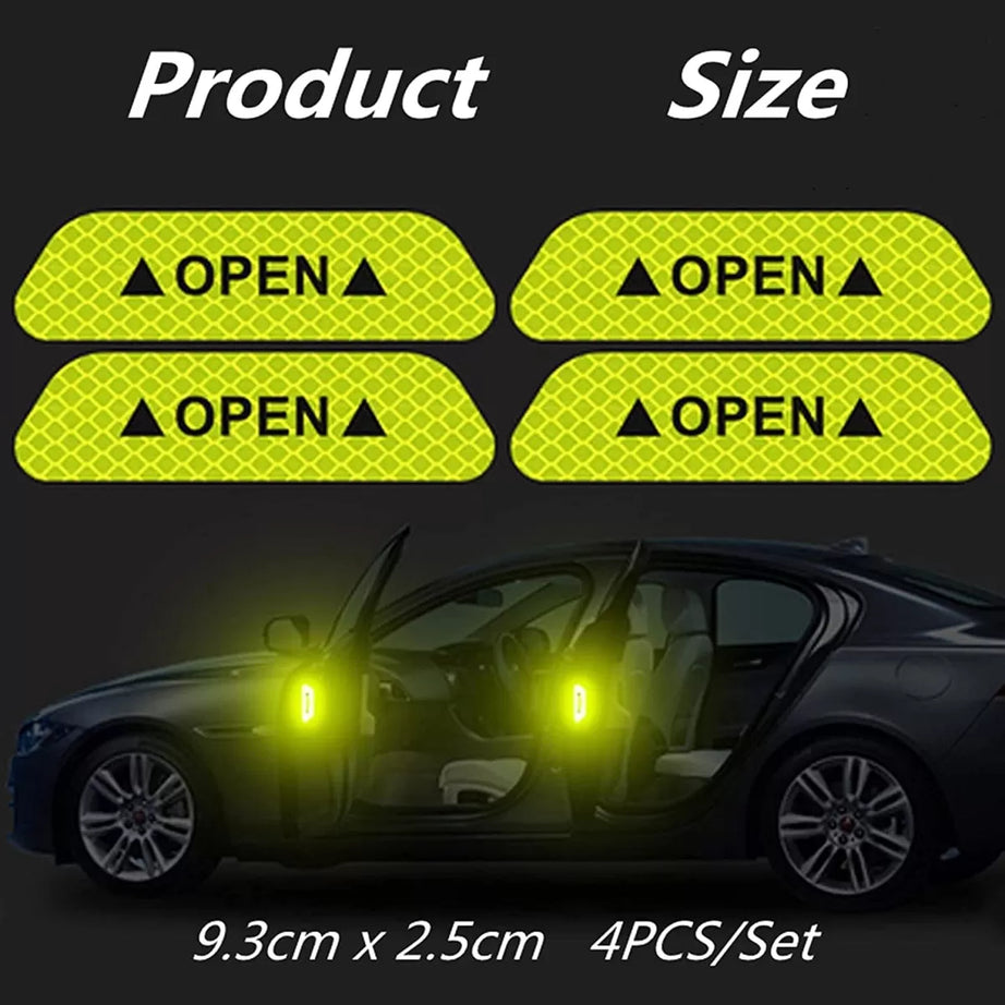 4 PCS Car Door Open Sticker Reflective Tape Safety Warning Car Open Door Reflective Stickers With Open Sign Door Open Warning Safety Sticker - Oshi.pk - Buy & Sell Online