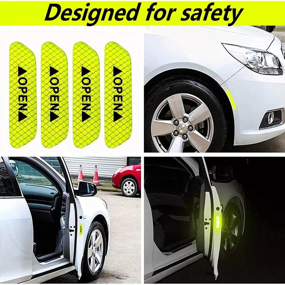 4 PCS Car Door Open Sticker Reflective Tape Safety Warning Car Open Door Reflective Stickers With Open Sign Door Open Warning Safety Sticker - Oshi.pk - Buy & Sell Online