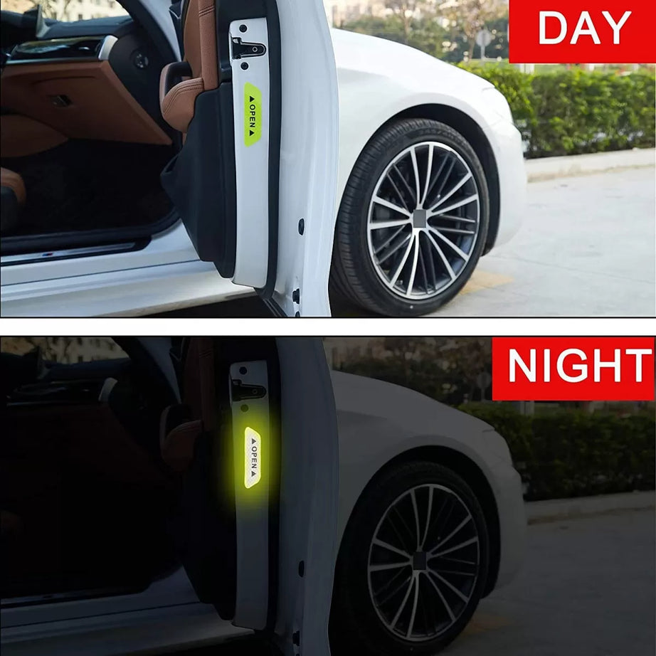 4 PCS Car Door Open Sticker Reflective Tape Safety Warning Car Open Door Reflective Stickers With Open Sign Door Open Warning Safety Sticker - Oshi.pk - Buy & Sell Online