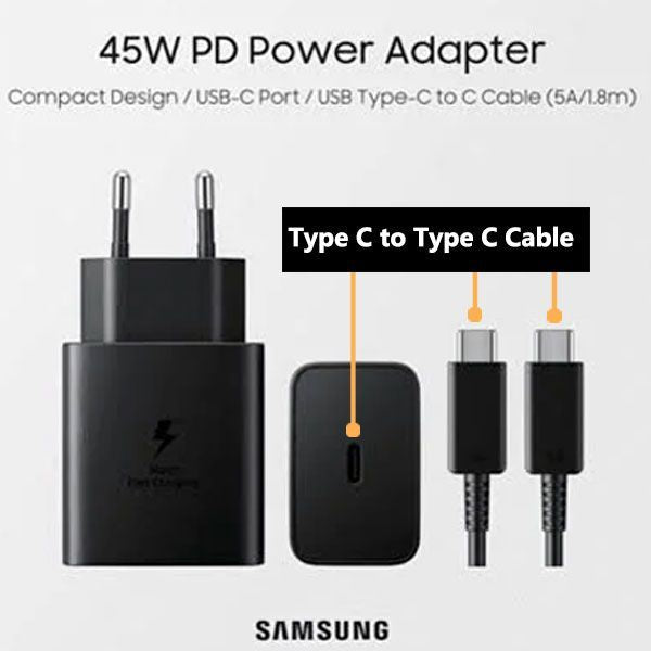45W Samsung Super Fast Charger With Type C To Type C Cable (Global Certified Charger) Pd Charger For All Mobile Phone - Oshi.pk - Buy & Sell Online