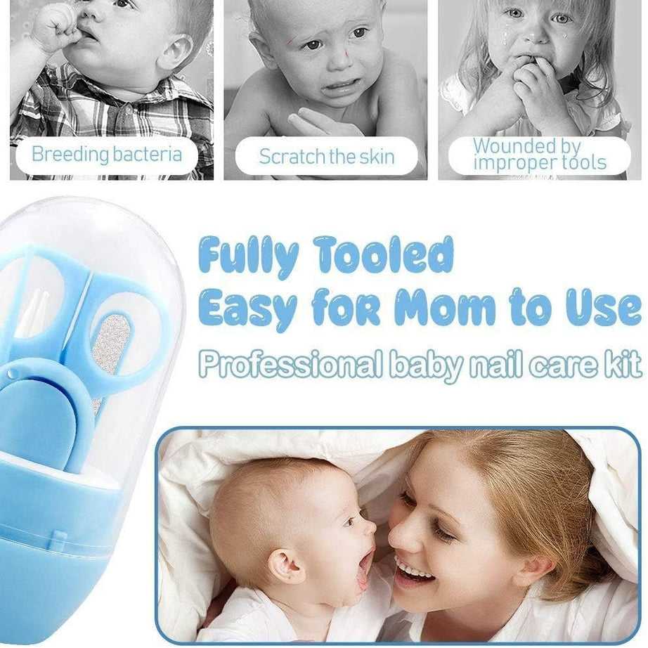 4Pcs Baby Manicure Set Safety Care Nail Trimmer Clipper Scissor Cutter Tool Baby Infant Nail Kit Clipper Trimmer Scissor File Nasal Tweezer Grooming - Oshi.pk - Buy & Sell Online