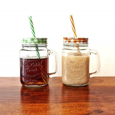 4pcs Mason Glass Jar with Reusable Straw Fruit Juices 450 ml - Oshi.pk - Buy & Sell Online