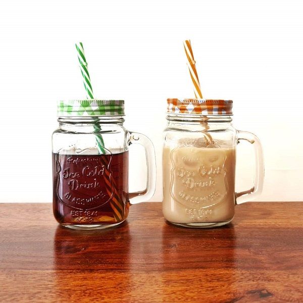 4pcs Mason Glass Jar with Reusable Straw Fruit Juices 450 ml - Oshi.pk - Buy & Sell Online