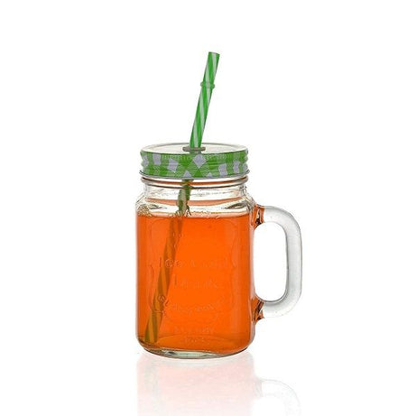 4pcs Mason Glass Jar with Reusable Straw Fruit Juices 450 ml