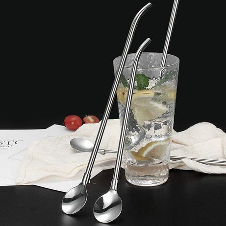 4pcs Stirring Spoon & Drinking Straw Metal Stainless Steel - Oshi.pk - Buy & Sell Online