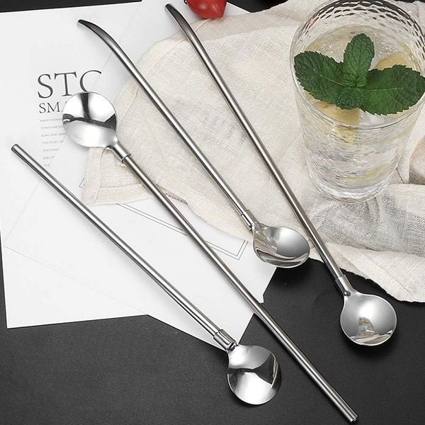 4pcs Stirring Spoon & Drinking Straw Metal Stainless Steel - Oshi.pk - Buy & Sell Online