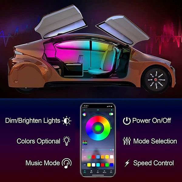 5 in 1 Car LED Strip Light RGB Interior Car Lights APP Control 16 Colors