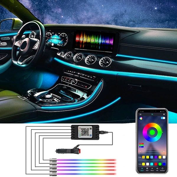 5 in 1 Car LED Strip Light RGB Interior Car Lights APP Control 16 Colors - Oshi.pk - Buy & Sell Online