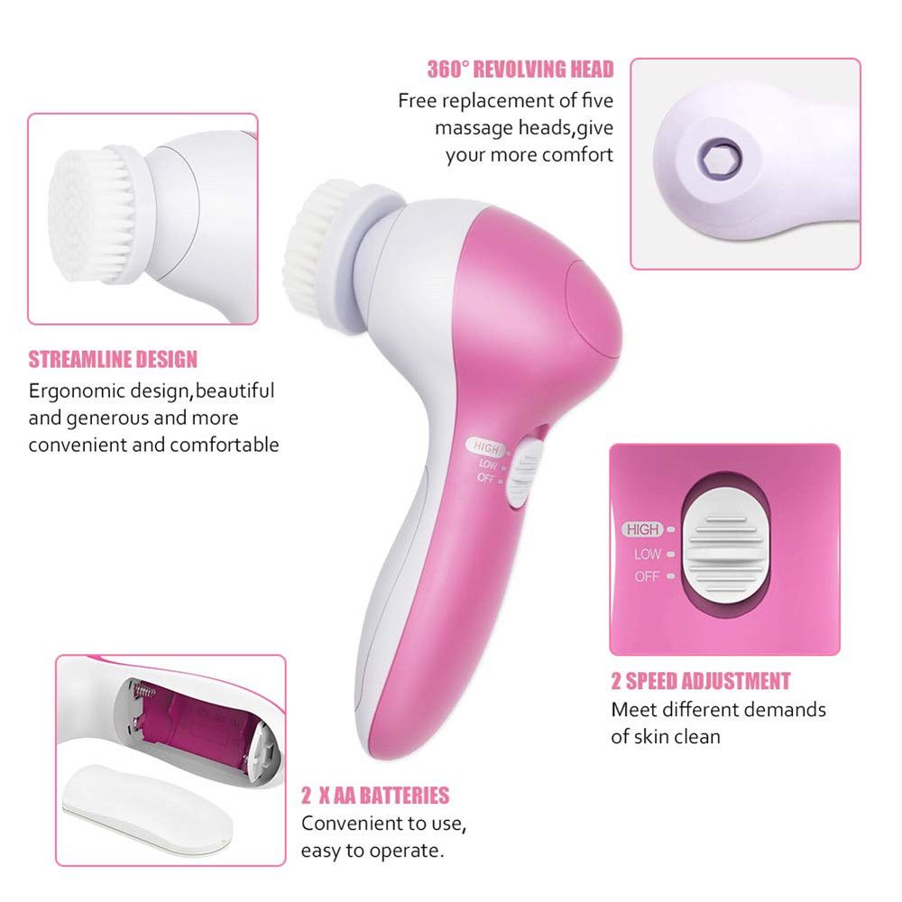5 in 1 Electric Facial Cleanser Wash Face Cleaning Machine Skin Pore Cleaner Body Cleansing Massage Mini Beauty Massager Brush massager Scrub Beauty - Oshi.pk - Buy & Sell Online