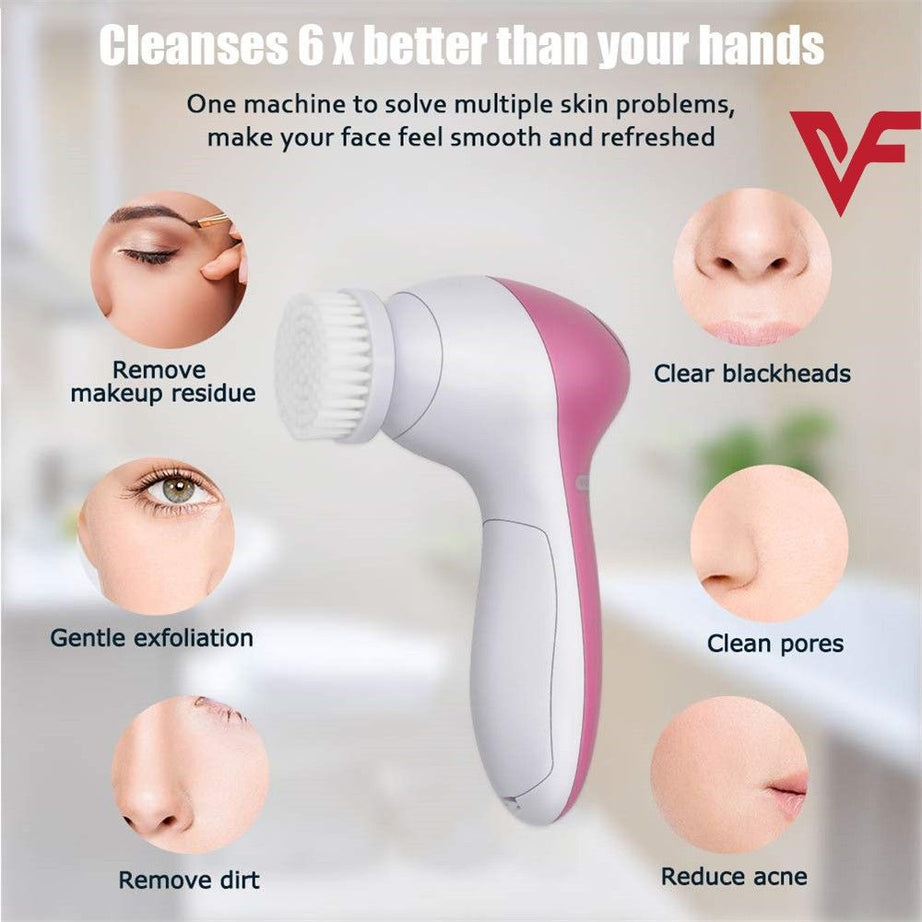 5 in 1 Electric Facial Cleanser Wash Face Cleaning Machine Skin Pore Cleaner Body Cleansing Massage Mini Beauty Massager Brush massager Scrub Beauty - Oshi.pk - Buy & Sell Online