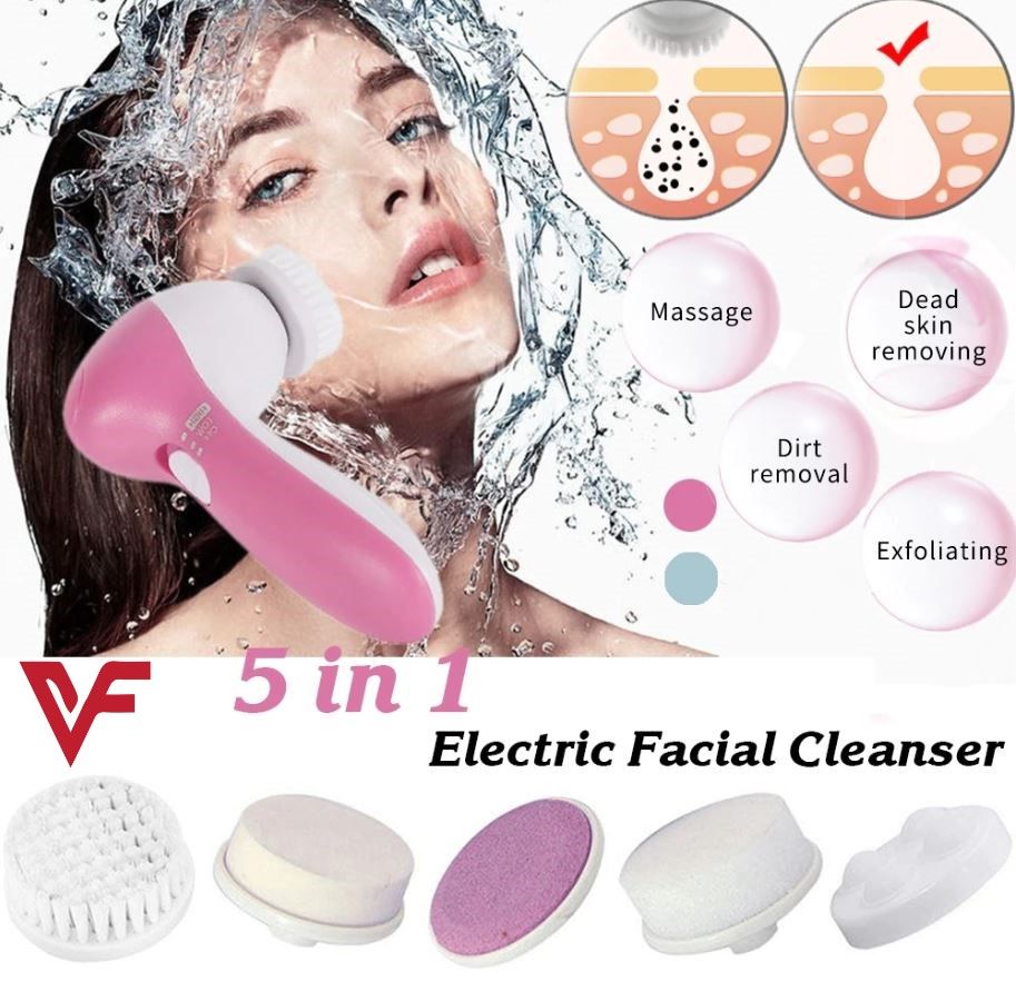 5 in 1 Electric Facial Cleanser Wash Face Cleaning Machine Skin Pore Cleaner Body Cleansing Massage Mini Beauty Massager Brush massager Scrub Beauty - Oshi.pk - Buy & Sell Online