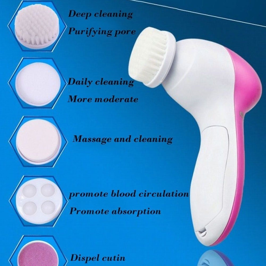 5 in 1 Electric Facial Cleanser Wash Face Cleaning Machine Skin Pore Cleaner Body Cleansing Massage Mini Beauty Massager Brush massager Scrub Beauty - Oshi.pk - Buy & Sell Online