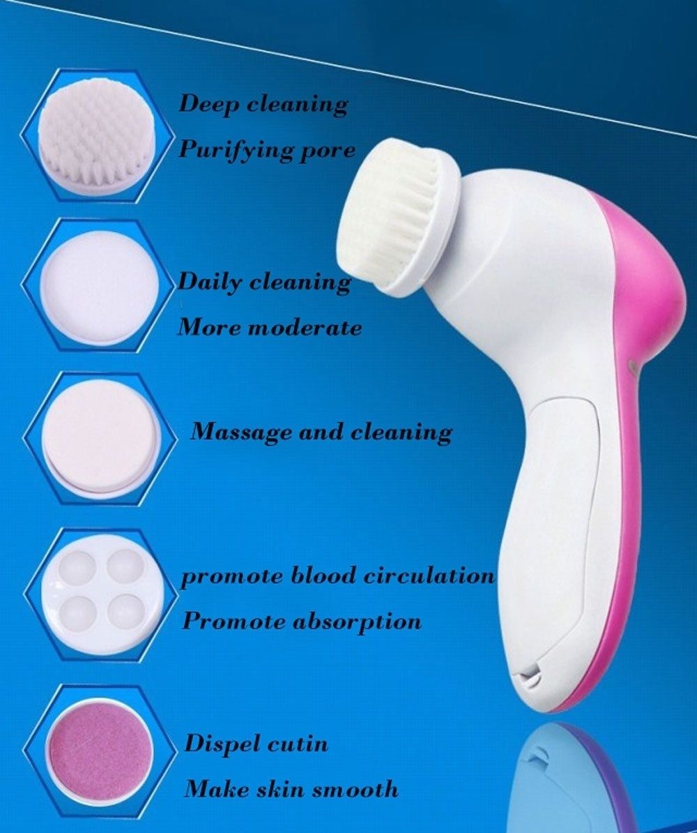 5 in 1 Electric Facial Cleanser Wash Face Cleaning Machine Skin Pore Cleaner Body Cleansing Massage Mini Beauty Massager Brush massager Scrub Beauty - Oshi.pk - Buy & Sell Online
