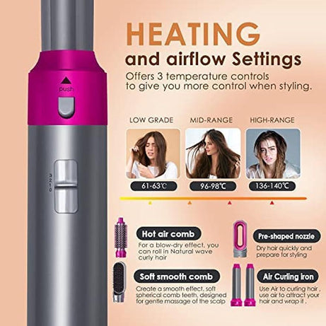 5 in 1 Hair Styler, Blow Dryer Brush, Hair Dryer Brush Negative Ionic Electric, Hair Wrap Hair Styler Detachable Brush Heads Comb for Straightening - Oshi.pk - Buy & Sell Online