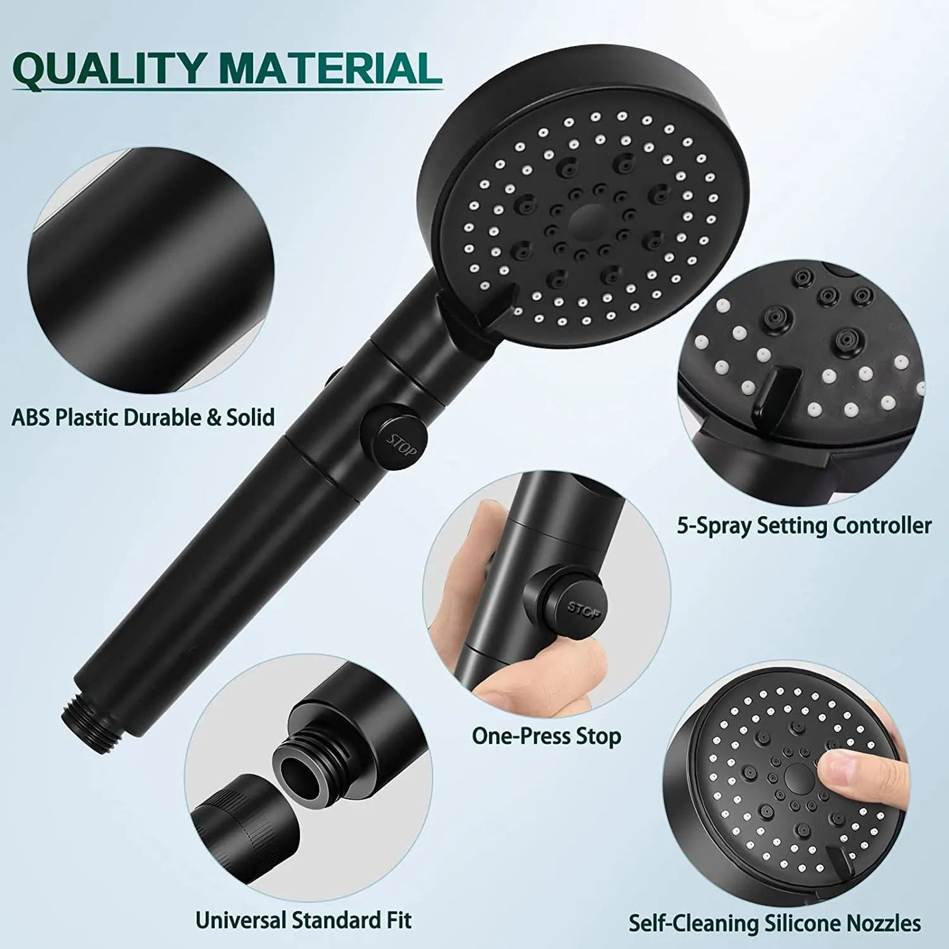 5 Modes Adjustable Shower Head High Pressure Water Saving Shower One-Key Stop Water Massage Shower Head For Bathroom Accessories