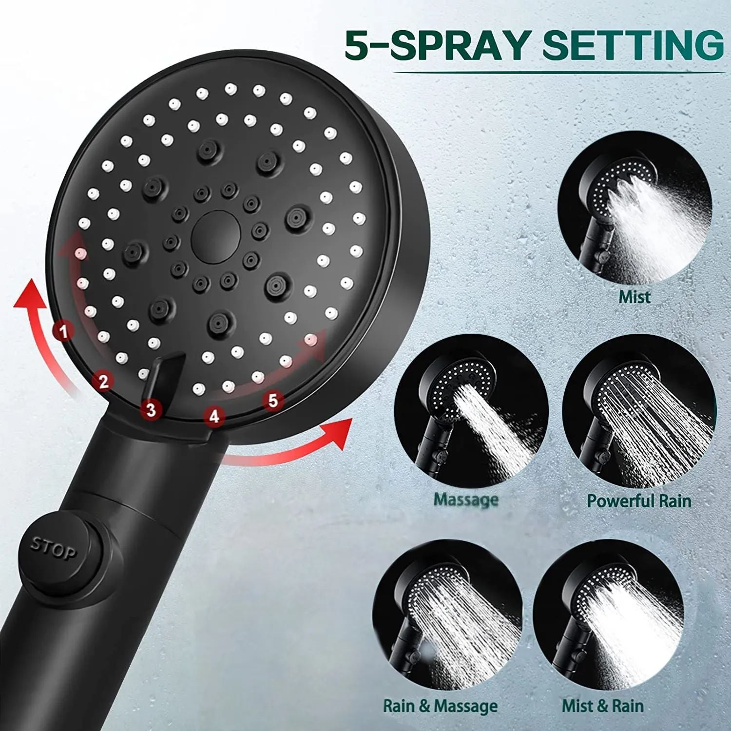 5 Modes Adjustable Shower Head High Pressure Water Saving Shower One-Key Stop Water Massage Shower Head For Bathroom Accessories - Oshi.pk - Buy & Sell Online