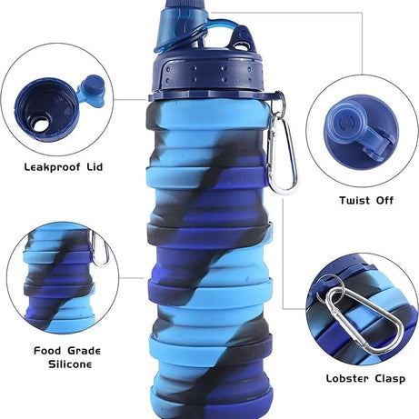 500ml Creative Silicone Folding Water Cup Outdoor Portable Water Bottle Cycling Sports Large Capacity Portable Water Bottle - Oshi.pk - Buy & Sell Online