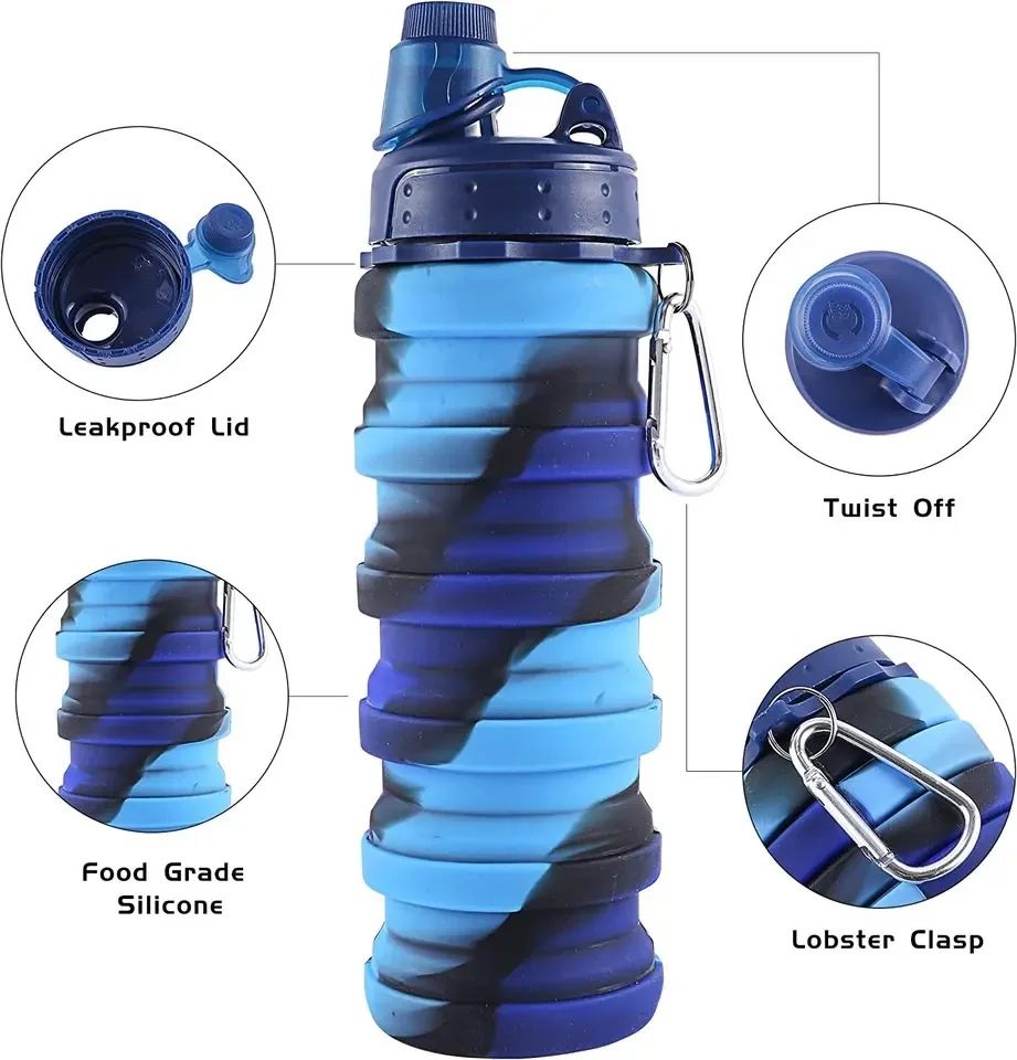500ml Creative Silicone Folding Water Cup Outdoor Portable Water Bottle Cycling Sports Large Capacity Portable Water Bottle - Oshi.pk - Buy & Sell Online