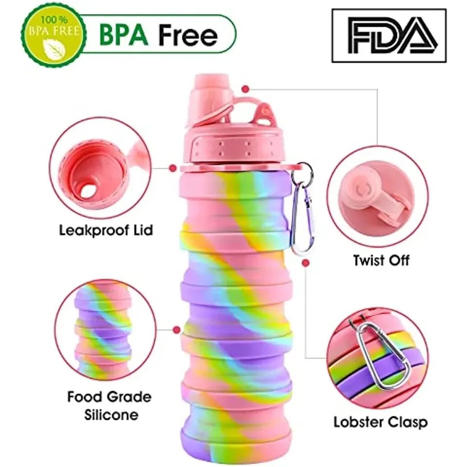 500ml Creative Silicone Folding Water Cup Outdoor Portable Water Bottle Cycling Sports Large Capacity Portable Water Bottle - Oshi.pk - Buy & Sell Online