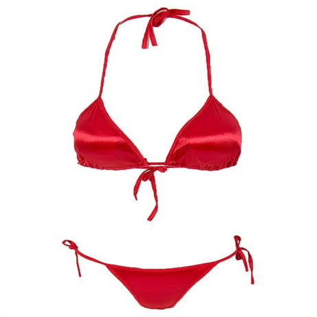 Red Satin Silk Robe Bikini Set