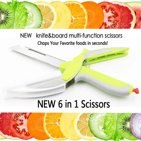 Clever Cutter 6 in 1 Knife & Board Multi-Functional Scissors - Food, Vegetable Chopper with Built-In Cutting Board