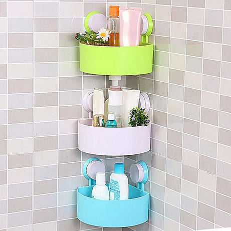 New Lovely Bathroom Corner Storage Rack Organizer Shower Wall Shelf with Suction Cup - Oshi.pk - Buy & Sell Online