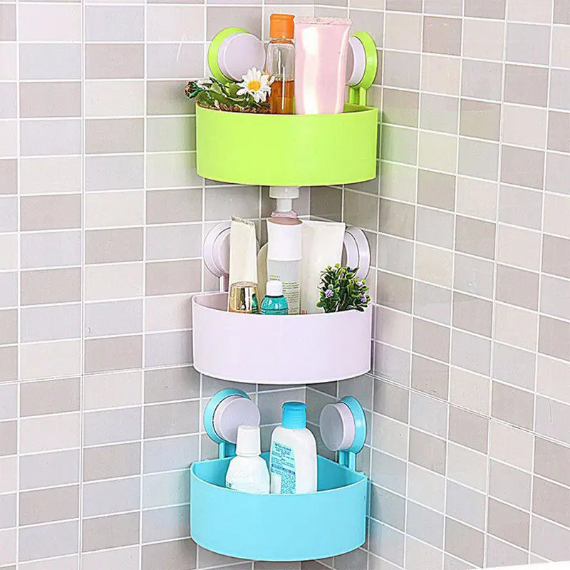 New Lovely Bathroom Corner Storage Rack Organizer Shower Wall Shelf with Suction Cup - Oshi.pk - Buy & Sell Online