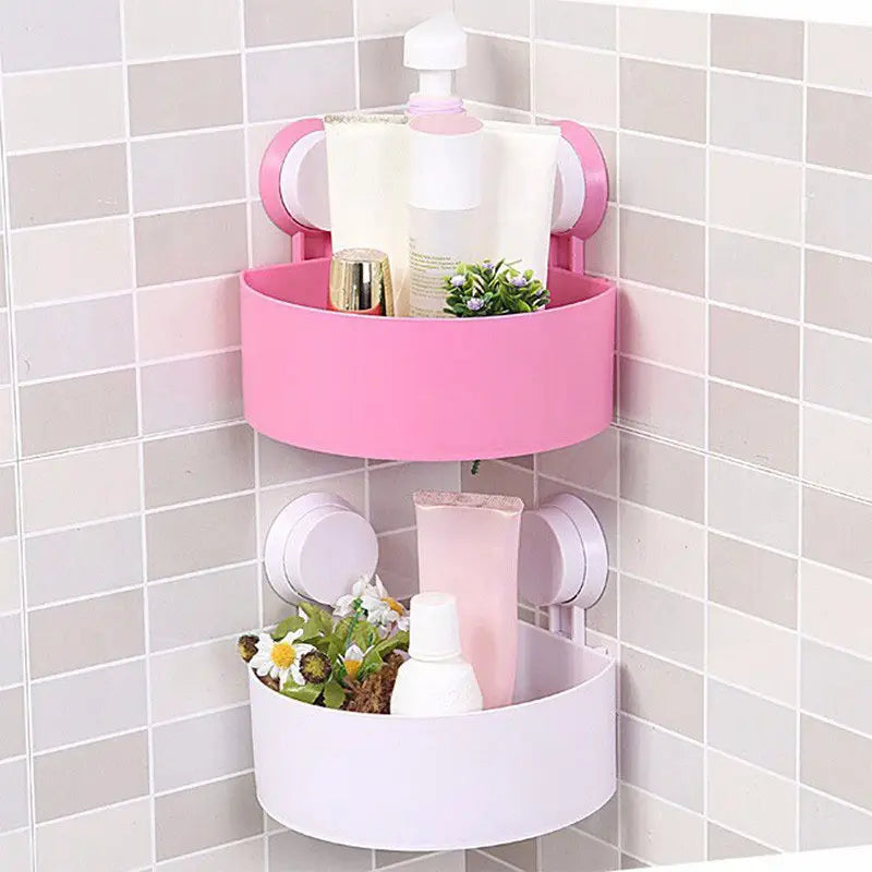 New Lovely Bathroom Corner Storage Rack Organizer Shower Wall Shelf with Suction Cup - Oshi.pk - Buy & Sell Online