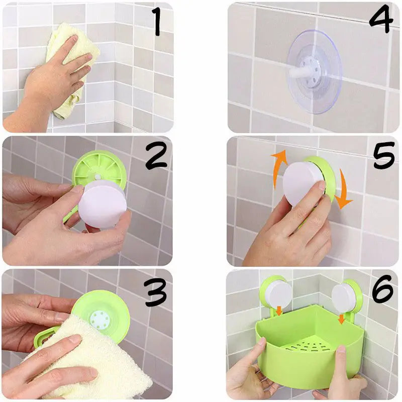New Lovely Bathroom Corner Storage Rack Organizer Shower Wall Shelf with Suction Cup - Oshi.pk - Buy & Sell Online