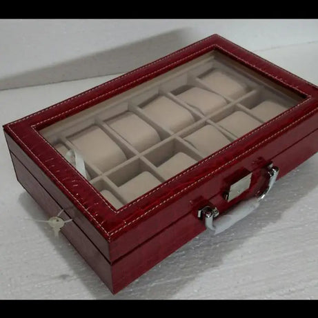 New 12 Slots Large Watch Display Case Jewelry Box Leather Glass Men Women - Oshi.pk - Buy & Sell Online
