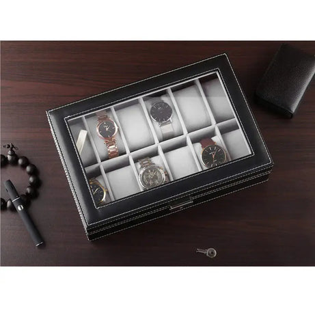 New 12 Slots Large Watch Display Case Jewelry Box Leather Glass Men Women - Oshi.pk - Buy & Sell Online