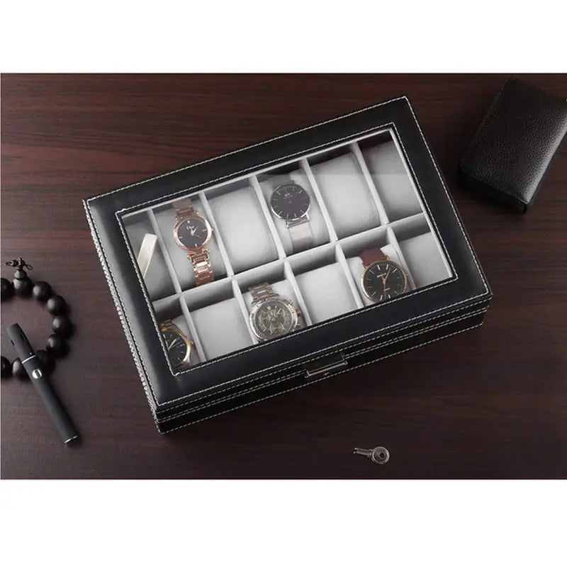 New 12 Slots Large Watch Display Case Jewelry Box Leather Glass Men Women - Oshi.pk - Buy & Sell Online