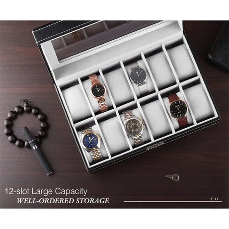 New 12 Slots Large Watch Display Case Jewelry Box Leather Glass Men Women - Oshi.pk - Buy & Sell Online