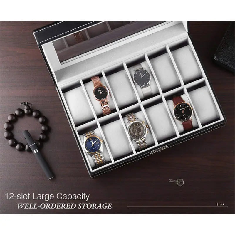 New 12 Slots Large Watch Display Case Jewelry Box Leather Glass Men Women - Oshi.pk - Buy & Sell Online