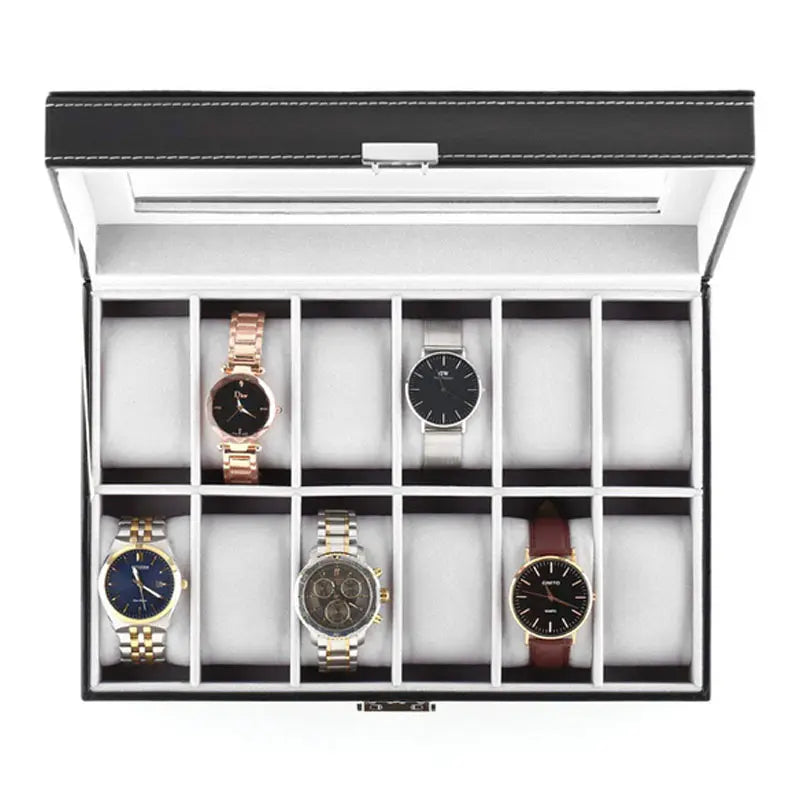 New 12 Slots Large Watch Display Case Jewelry Box Leather Glass Men Women - Oshi.pk - Buy & Sell Online