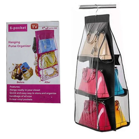 6 Pockets Hanging Purse Handbag Organizer Clear Hanging Shelf Bag Collection