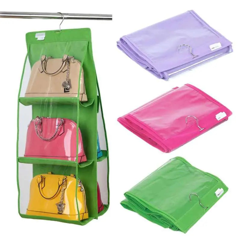 6 Pockets Hanging Purse Handbag Organizer Clear Hanging Shelf Bag Collection - Oshi.pk - Buy & Sell Online