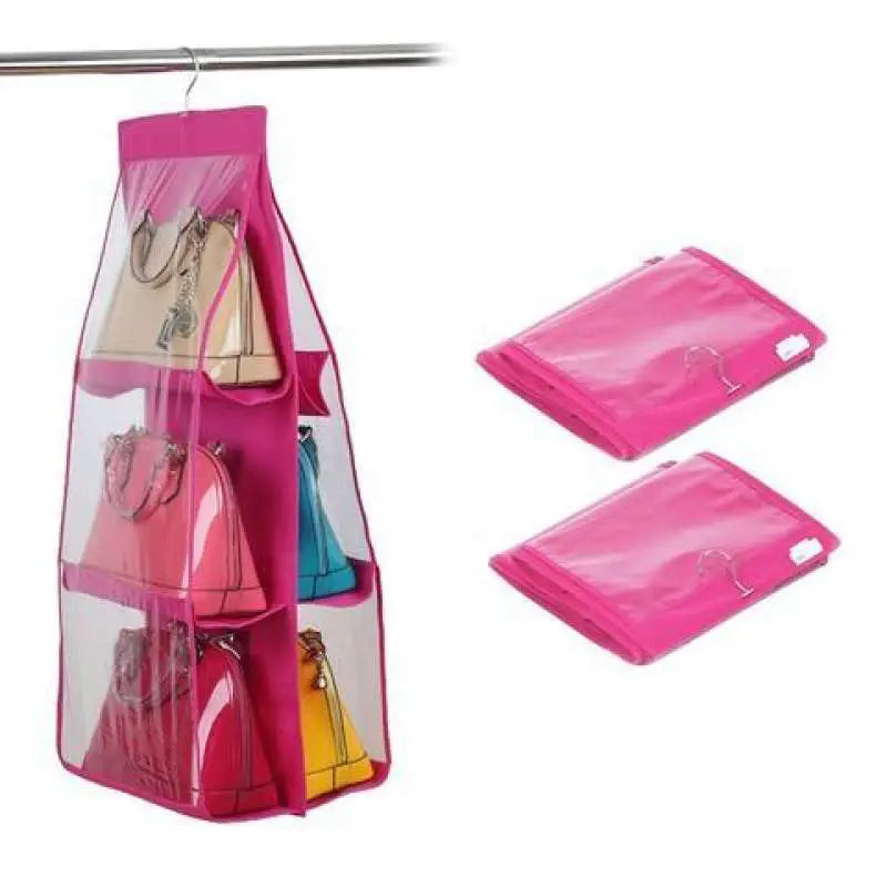 6 Pockets Hanging Purse Handbag Organizer Clear Hanging Shelf Bag Collection - Oshi.pk - Buy & Sell Online