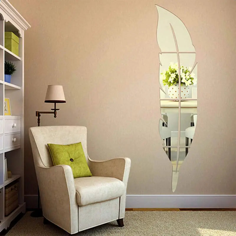 Modern Home Decor Mirror Feather DIY 3D 2mm Acrylic Wall Art - Oshi.pk - Buy & Sell Online