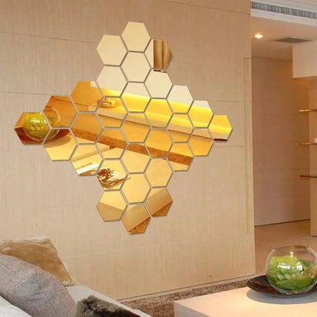 Hexagonal 3D Mirror DIY 2mm Acrylic Wall Art (36*36 Inches) - Oshi.pk - Buy & Sell Online