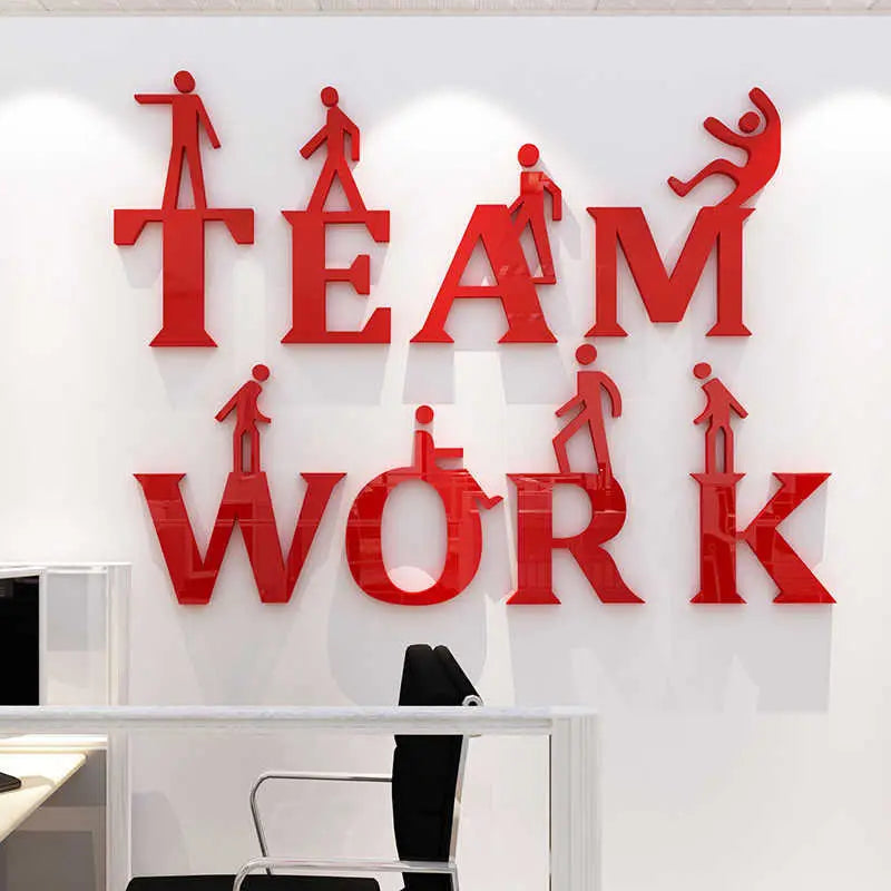 Team work 3d Acrylic mirror wall stickers Corporate culture wall decoration Office inspirational slogan DIY art wall decor (36*48 Inches)